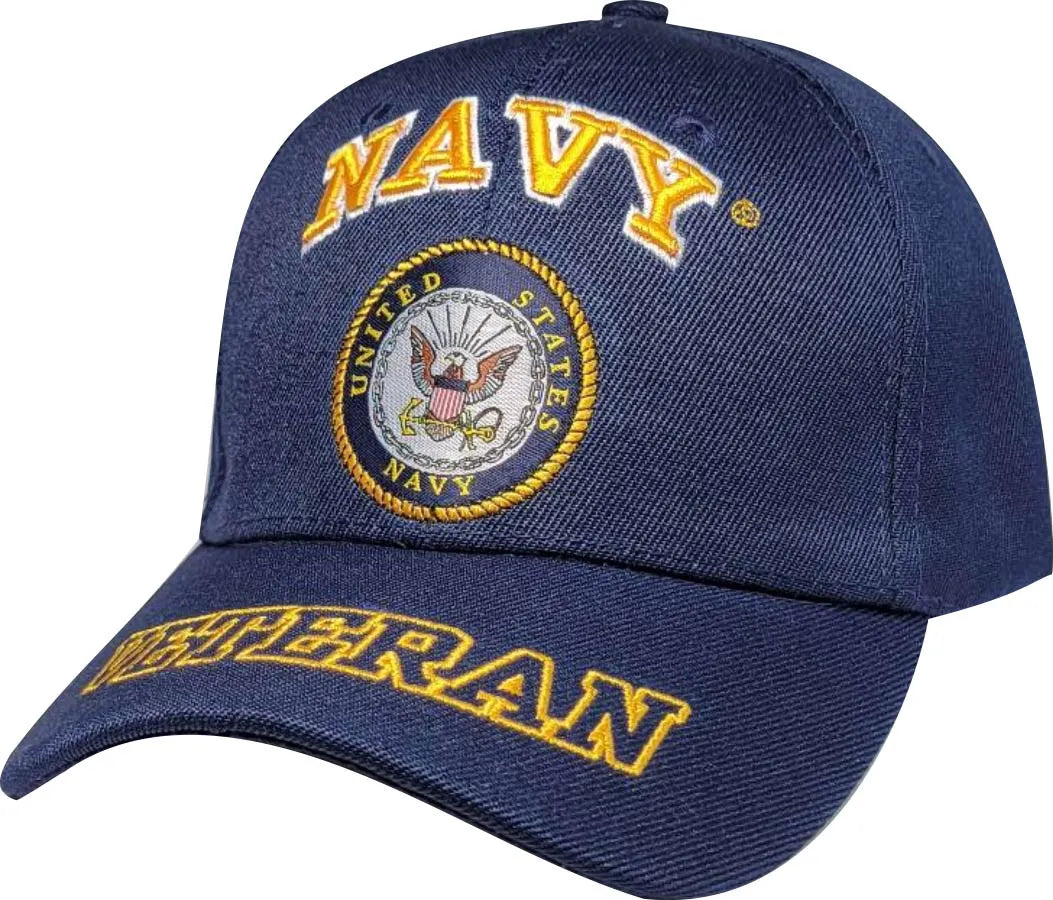 Navy Veteran Embroidery with crest Blue Ball Cap