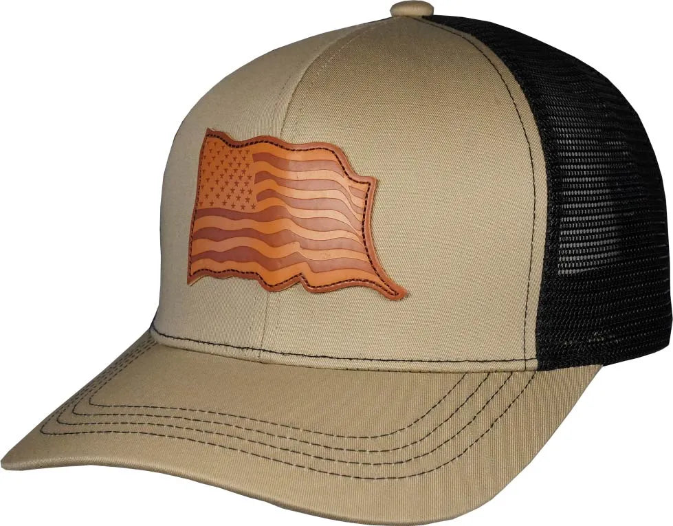 American Flag Leather Patch Khaki Cap