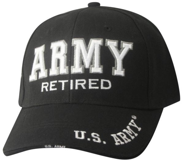 US Army RETIRED Embroidered over 3-D Foam on Black Ball Cap in multi-position