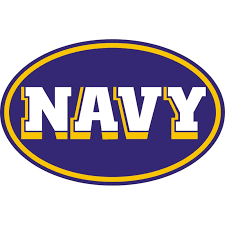 Oval Navy Block Letters on Blue Magnet