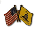 American and Don't Tread On Me with Coiled Snake Crossed Flags Lapel Pin