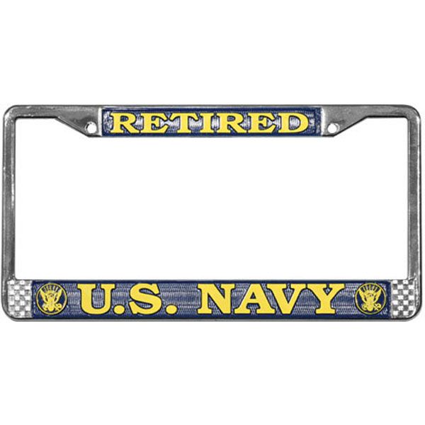 Navy Retired Chrome License Plate