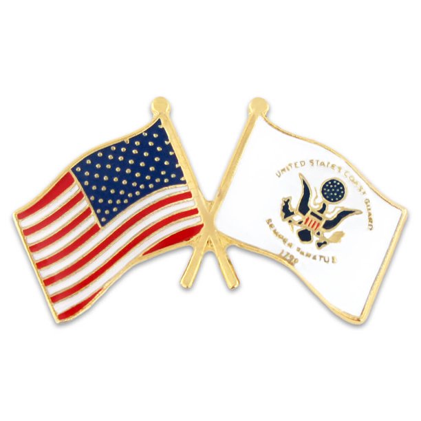American and Coast Guard Crossed Flags on 1" Lapel Pin