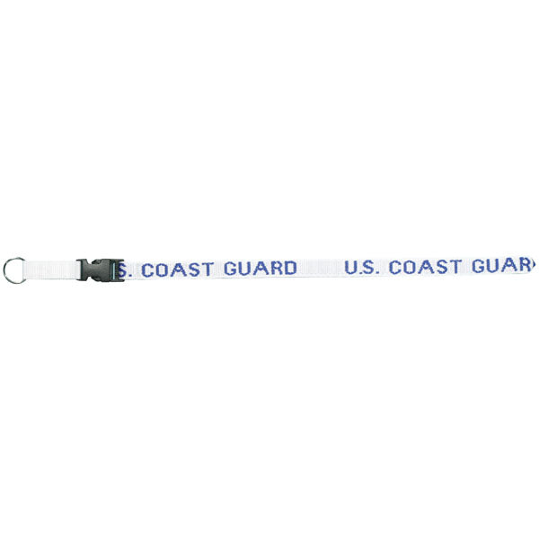 U.S. Coast Guard DEMB in Blue Thread on Removable Clasp White Lanyard