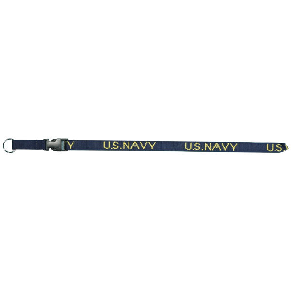 U.S. Navy DEMB in Gold Thread on Removable Clasp Blue Lanyard