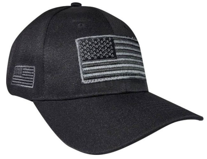 American Flag (Grey) Tactical Patch on Velcro Black Cap
