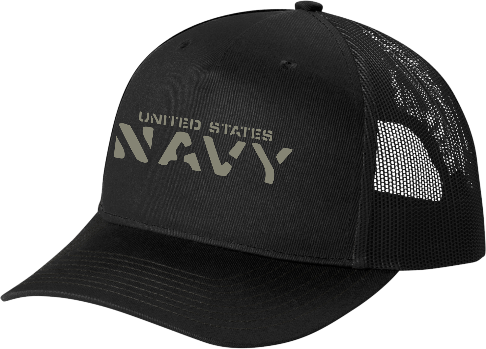 U.S. Navy Olive Thread Black Trucker Hat