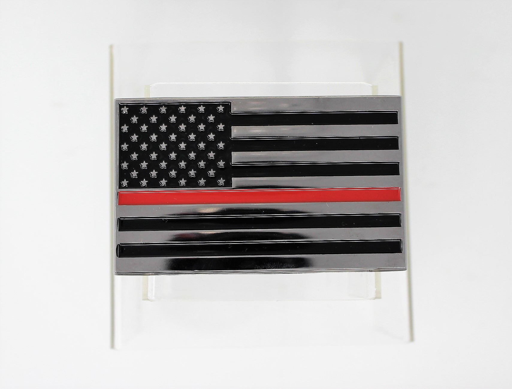 Thin Red Line Chrome Plated Metal Auto Emblem 2.5''x4''