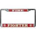 Fire Fighter White on Red, Chrome License Plate Frame