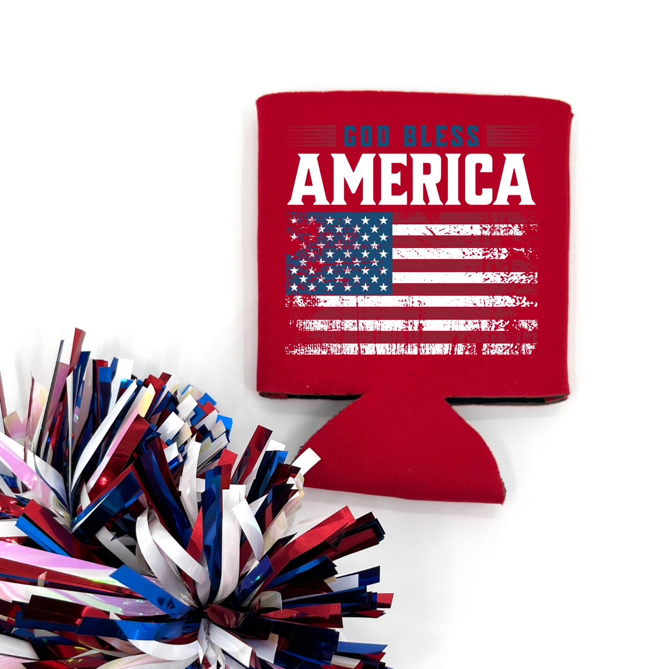 God Bless American Red Can Koozie