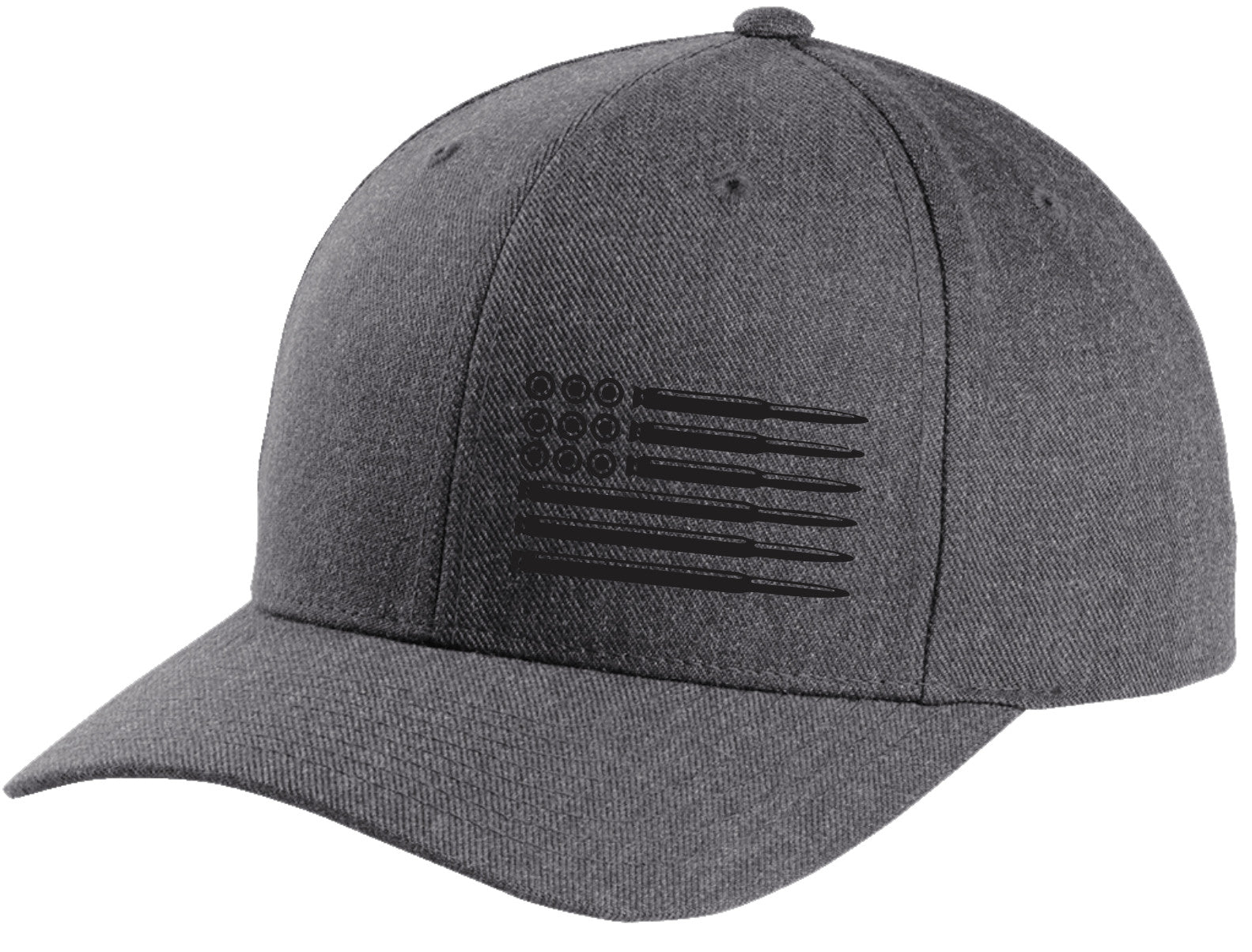 American Flag Tattered on Graphite Heather/Black Trucker cap