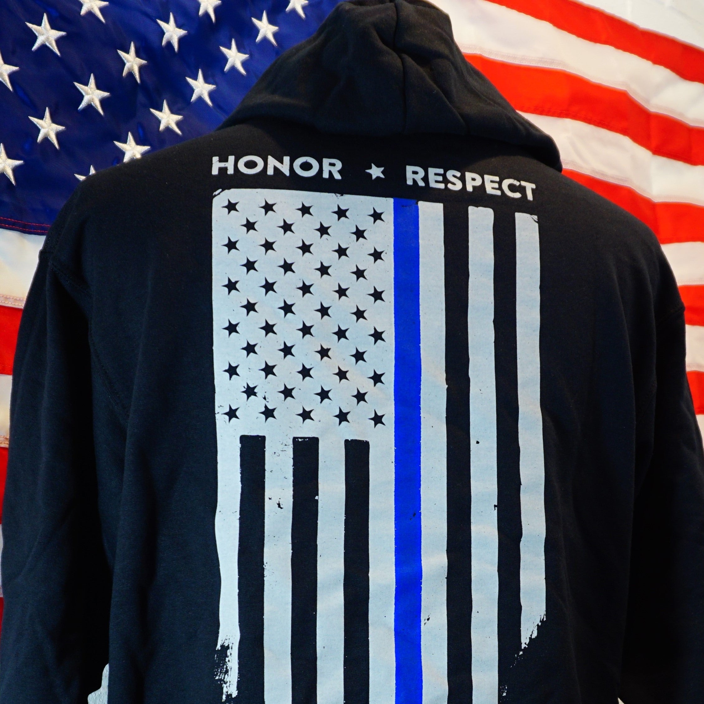 Thin Blue Line Double Sided Honor Respect Hoodie