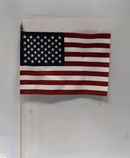 12x18" USA cotton flag w/hemmed edges 3/8" x30" wood dowel w/ gold spear