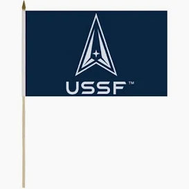 12x18" Space Force, No Fray Polycotton, Mounted on 30" Wood Dowel & Gold Spear