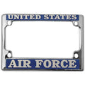 United States Air Force Metallic Silver on Blue  Chrome Motorcycle Tag Frame
