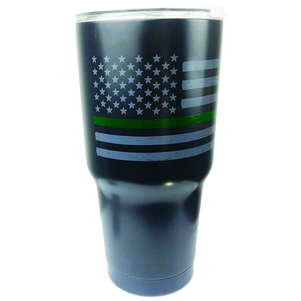 Thin Green Line Distressed American Flag Insulated Mug, 30 oz