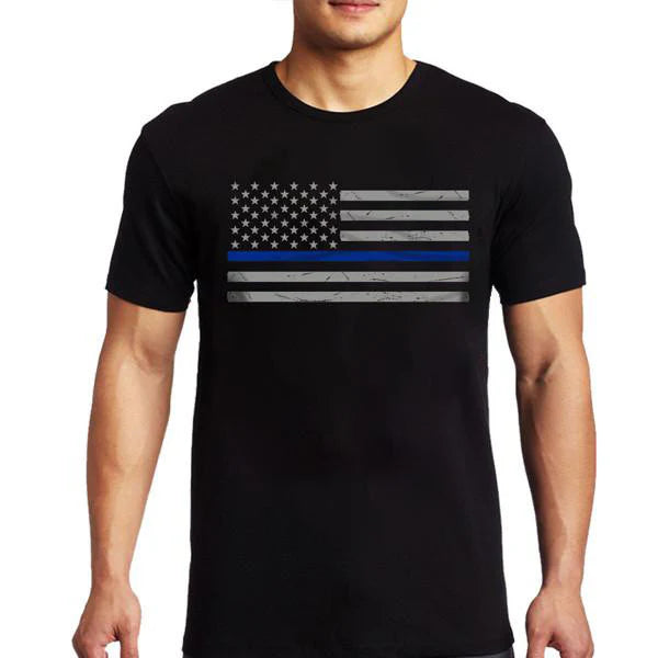Thin Blue Line American Flag Classic T-Shirt Black(M)