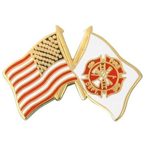 American and Fire Department Crossed Flags on 1" Lapel Pin