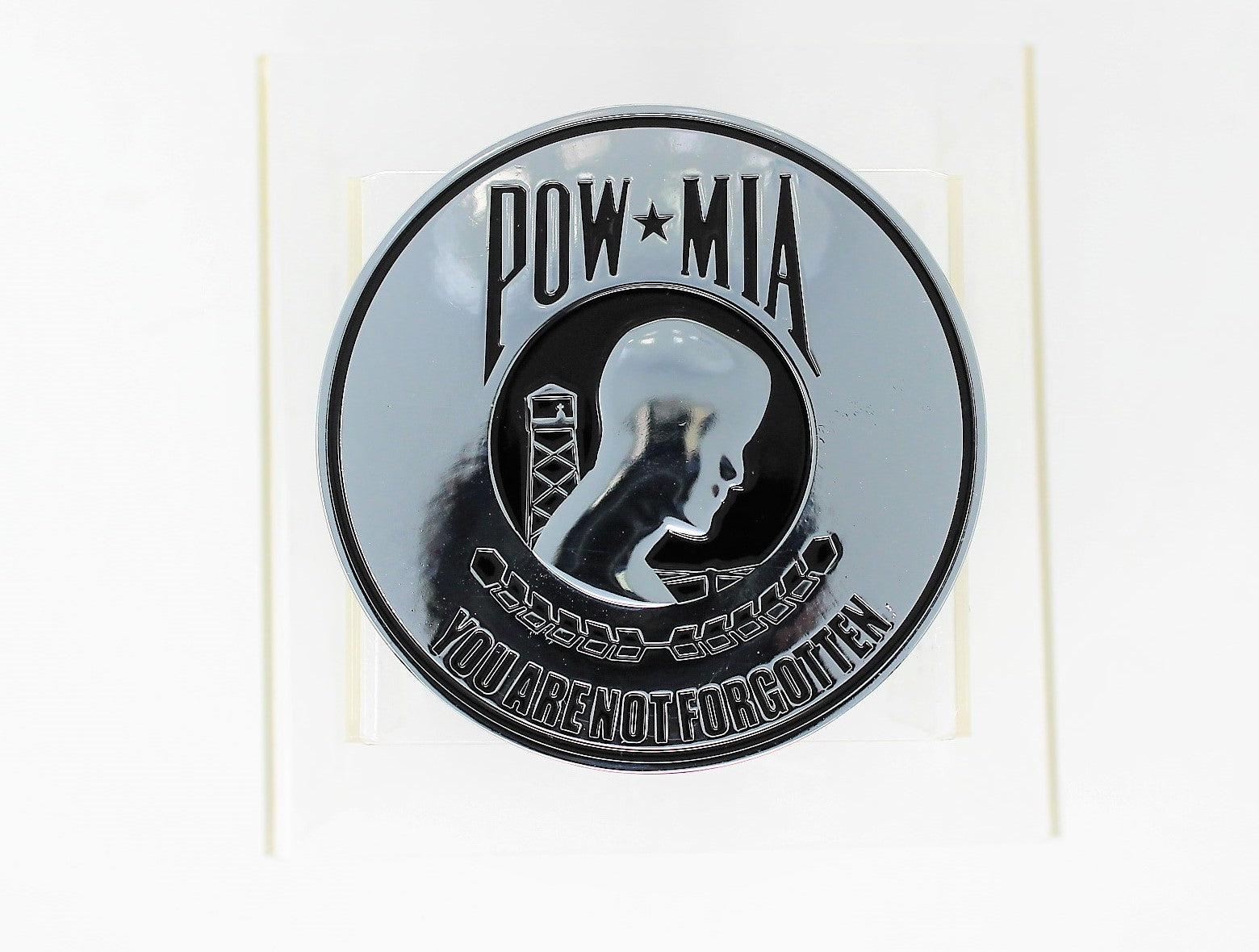 POW/MIA Chrome Plated Metal Auto Emblem 3.5 ''