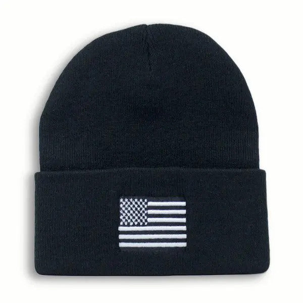 USA Flag Knit Watch Cap Black