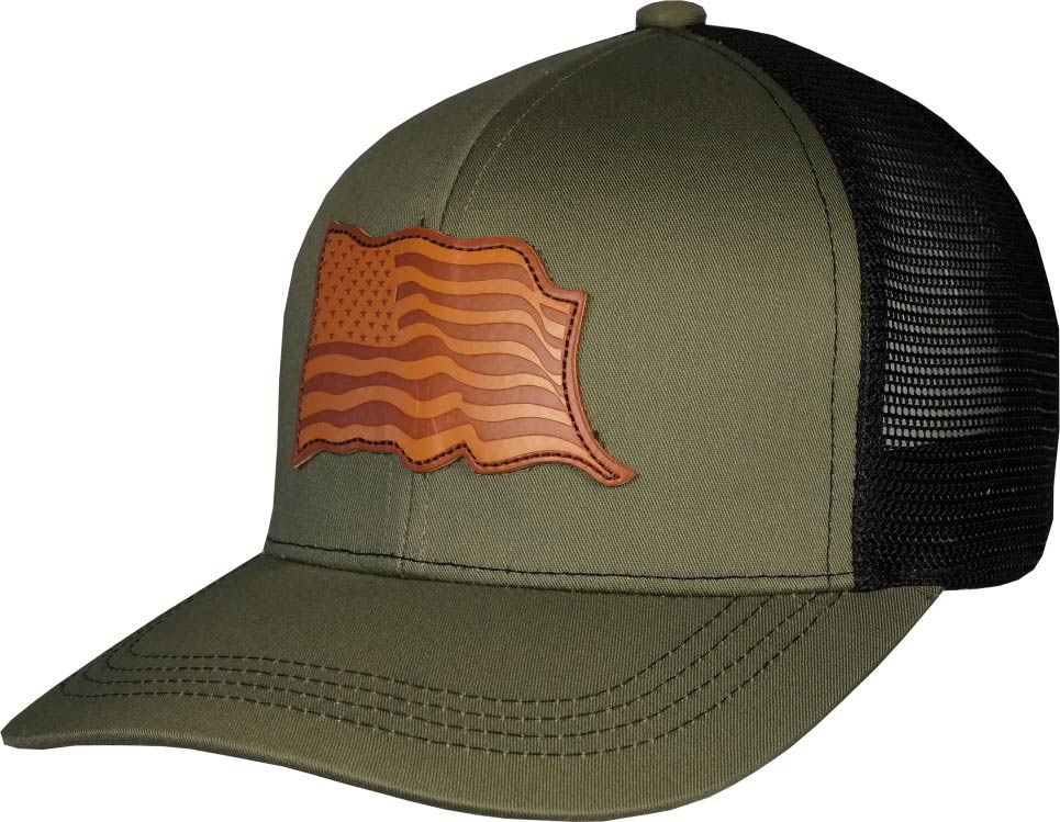 American Flag Leather Patch Olive Ball Cap